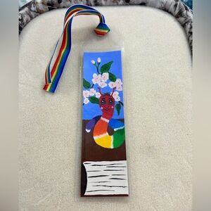 Hand painted Bookworm bookmark